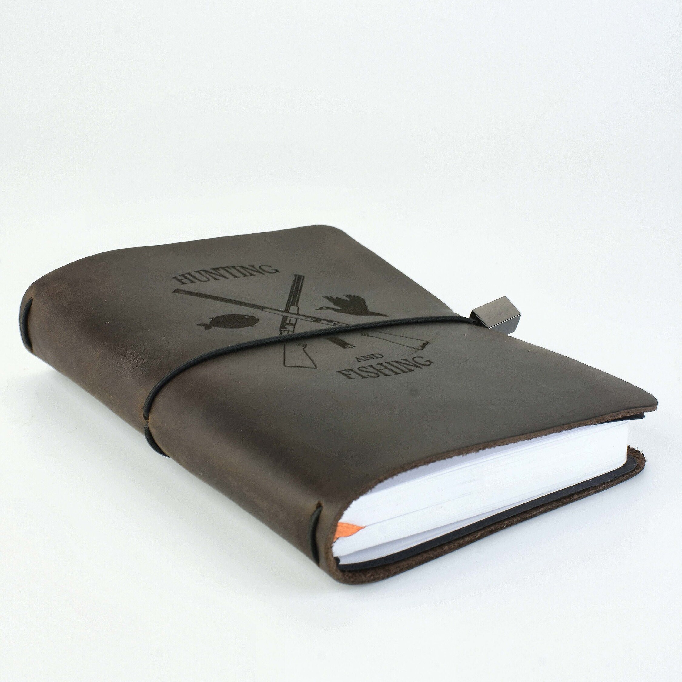 Custom Notebook, Engraved Black Leather, Notepad for Hunting and