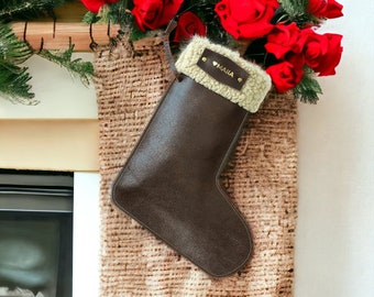 2024 Family Christmas Stockings Personalized Leather Patch Christmas Stocking, Leather Christmas Stockings With Name, Holiday Stockings gift