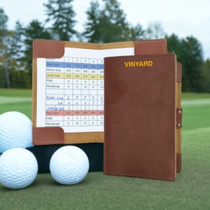 Personalised genuine leather Golf Scorecard Holder & Yardage Book - Customised with your name, The Perfect Name Gift for any Golfer