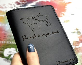 Custom Leather Passport Holder, Minimalist Leather Passport Wallet - Travel Gift for Women & Men, Gifts for Couples