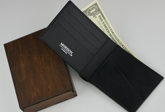 Custom Black Italian Leather Credit Card Holder Personalized with initials Leather Wallet