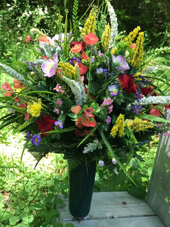 Cemetery Flowers In A Spiked Plastic Vase To Stick In Ground Etsy