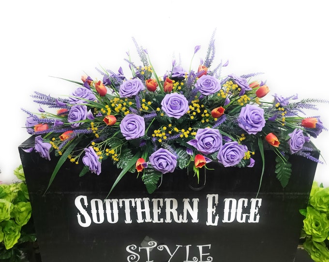 Lavender Rose Spring Cemetery Saddle Orange Mini Tulips Easter Cemetery Flowers Gravestone