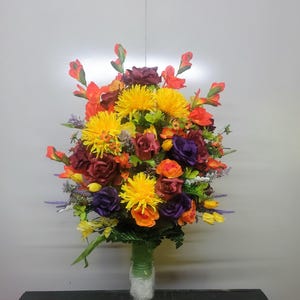 Premium Jumbo Autumn Cemetery Flowers for Vase, Premium Fall Roses, mum Fall elegant artificial flowers,  29" tall