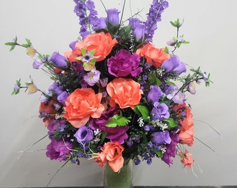 Coral Purple Extra Large Grave Vase Flowers Cemetery vase flowers Spring Cemetery Flowers Vase 27" Height Flowers