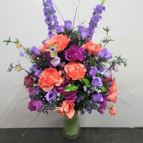 Coral Purple Extra Large Grave Vase Flowers Cemetery vase flowers Spring Cemetery Flowers Vase 27" Height Flowers