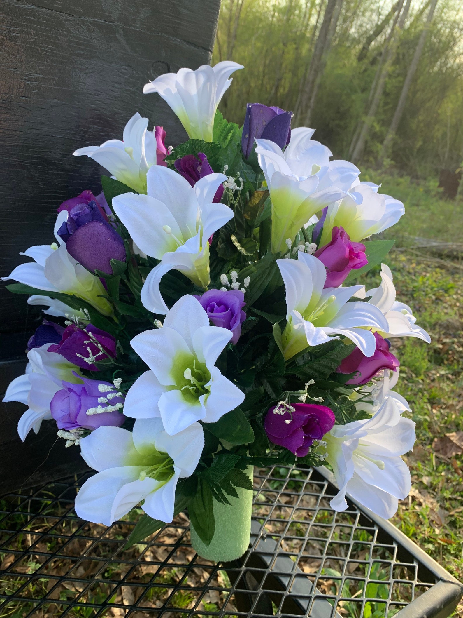 Easter Lily Cemetery Vase Flowers for 3 Width Vase Purple Etsy