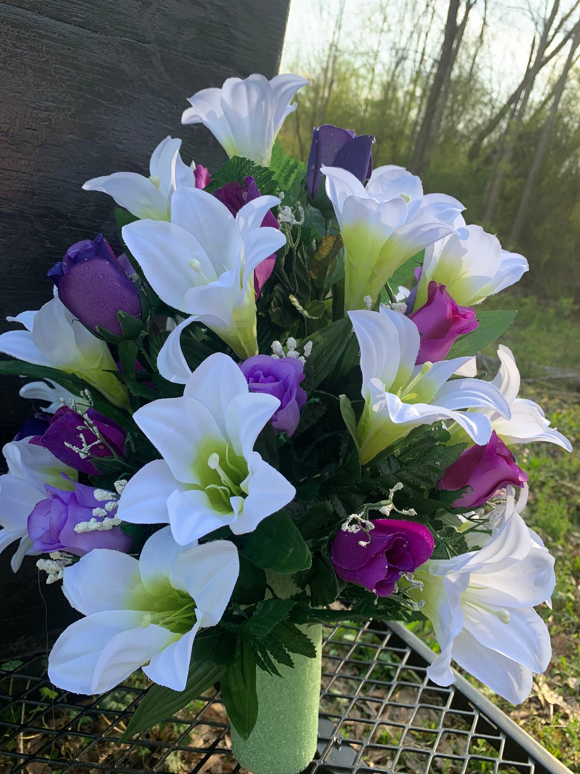 Easter Lily Cemetery Vase Flowers for 3 Width Vase Purple Etsy