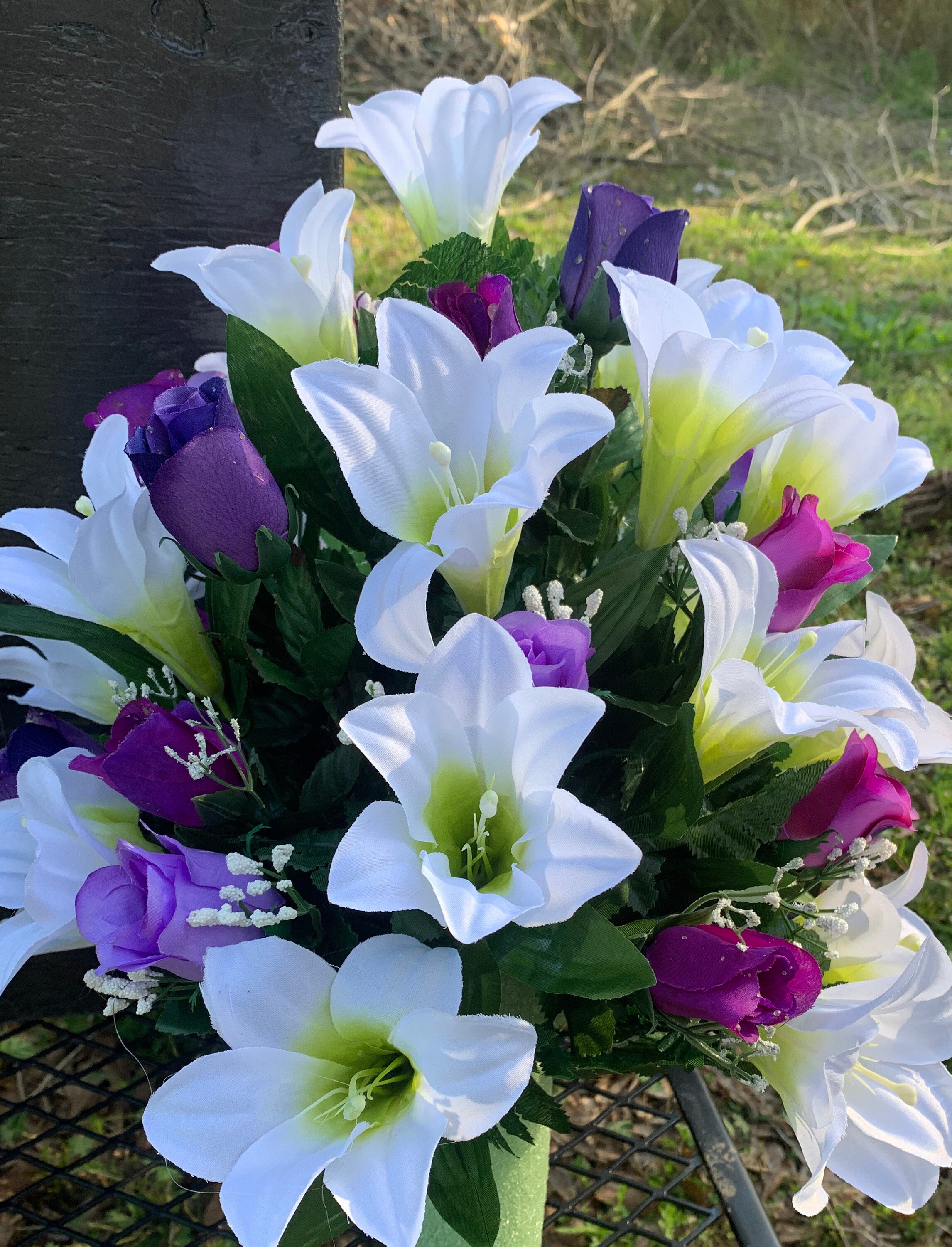Easter Lily Cemetery Vase Flowers for 3 Width Vase Purple Etsy