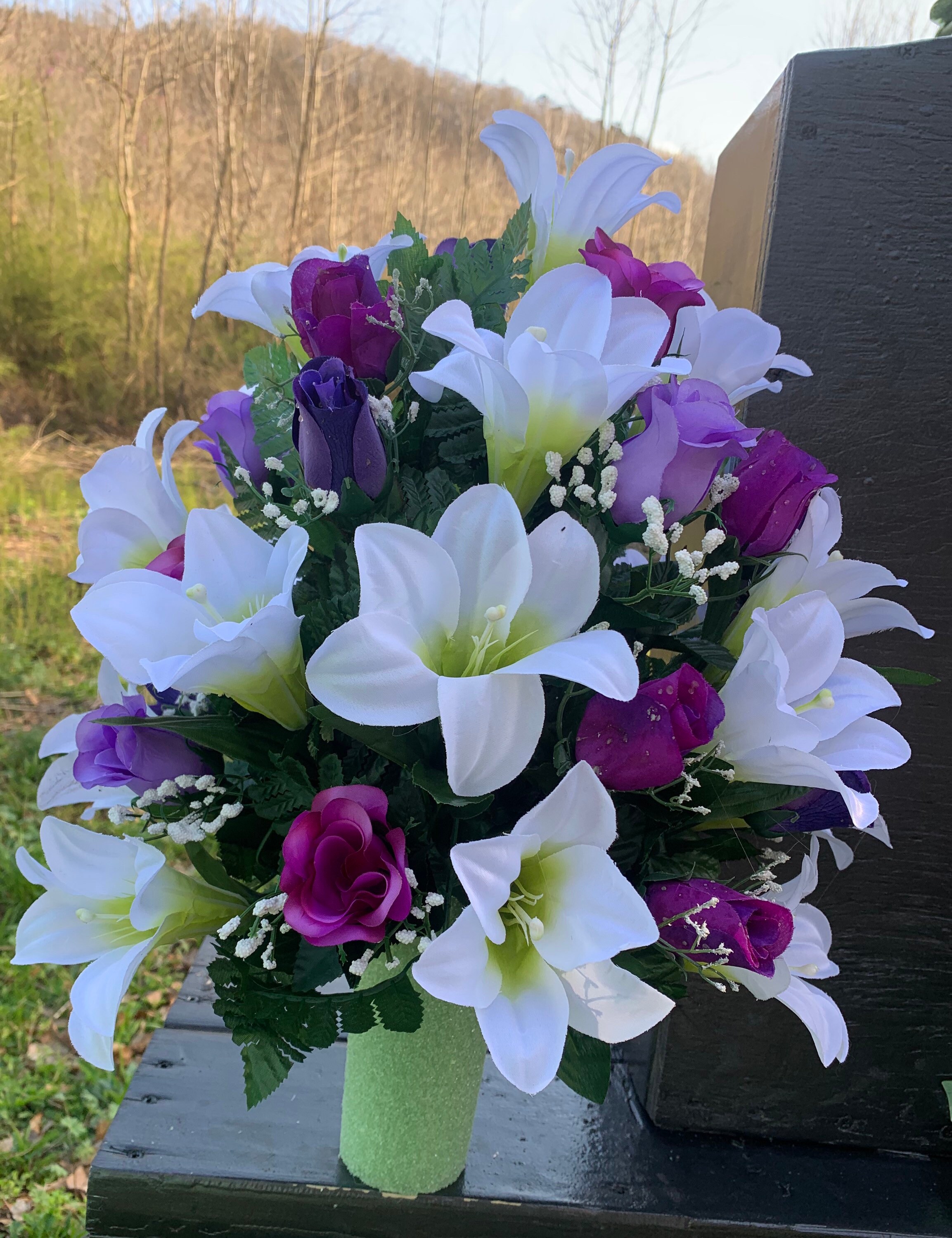 Easter Lily Cemetery Vase Flowers for 3 Width Vase Purple Etsy