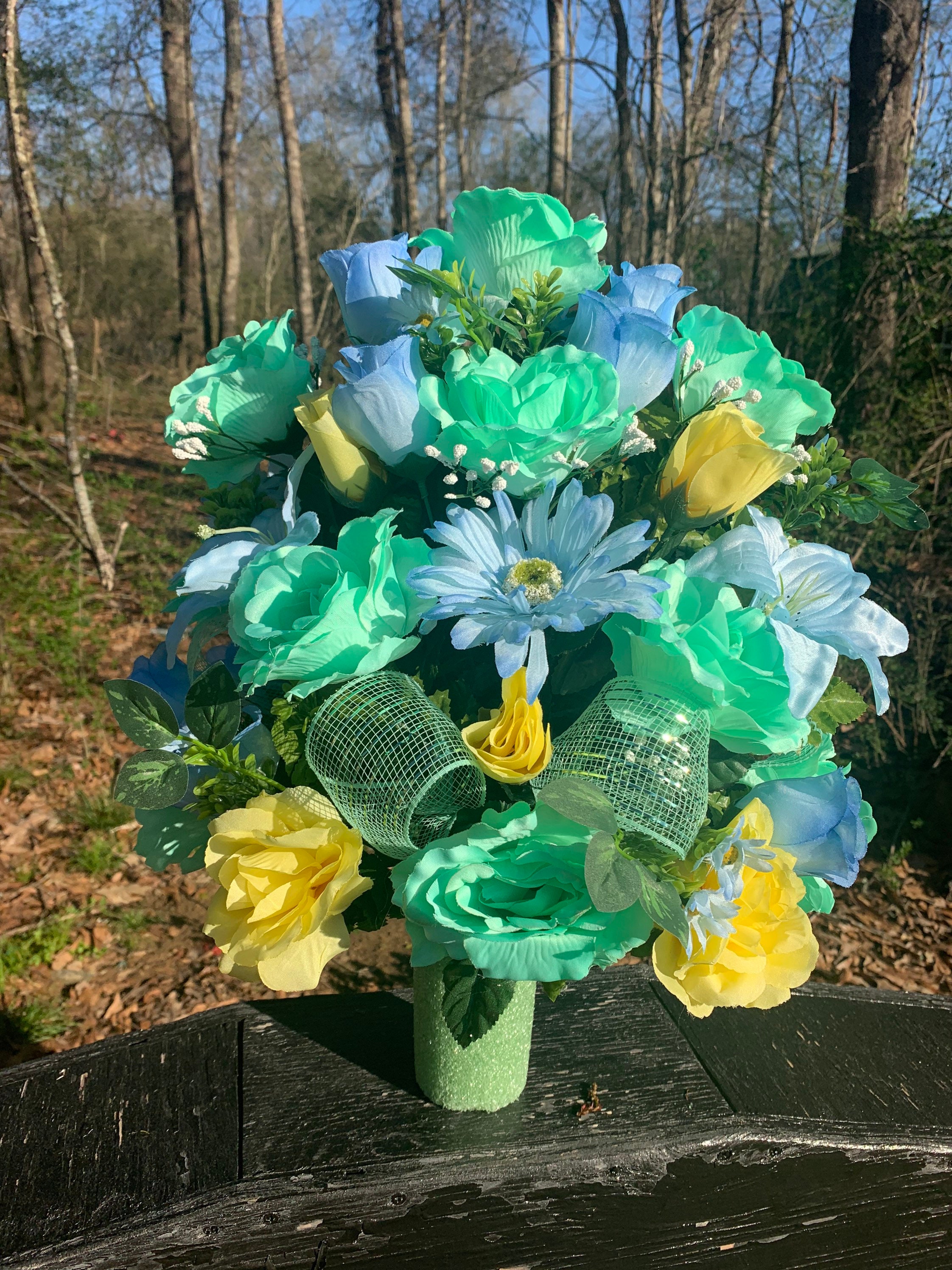 Spring Cemetery Vase Flowers for 3 Width Vase Mint Green Etsy
