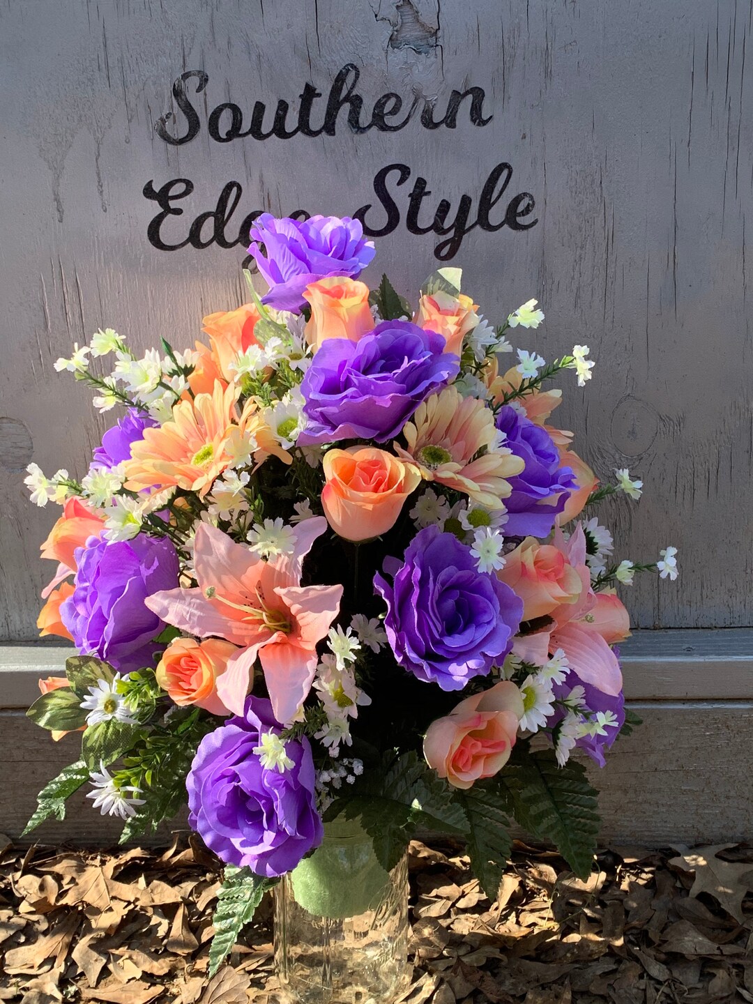 Cemetery Flowers Vase Memorial Vase Flowers Peach Lily Etsy