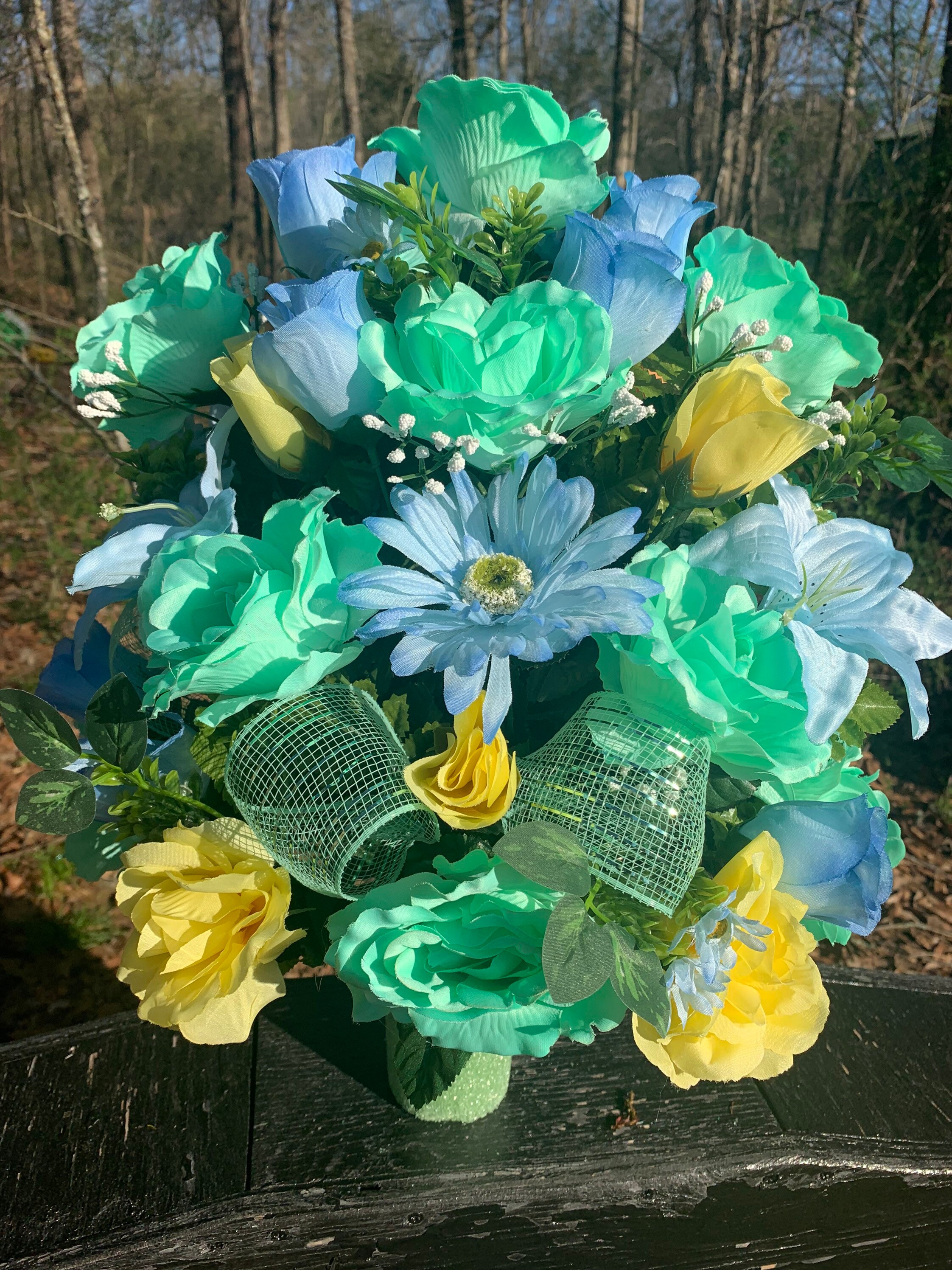 Spring Cemetery Vase Flowers for 3 Width Vase Mint Green Etsy