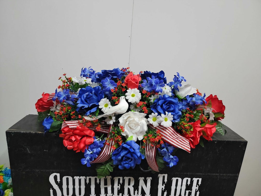 Patriotic Grave Flowers Red White Blue Cemetery Saddle Fourth of July ...