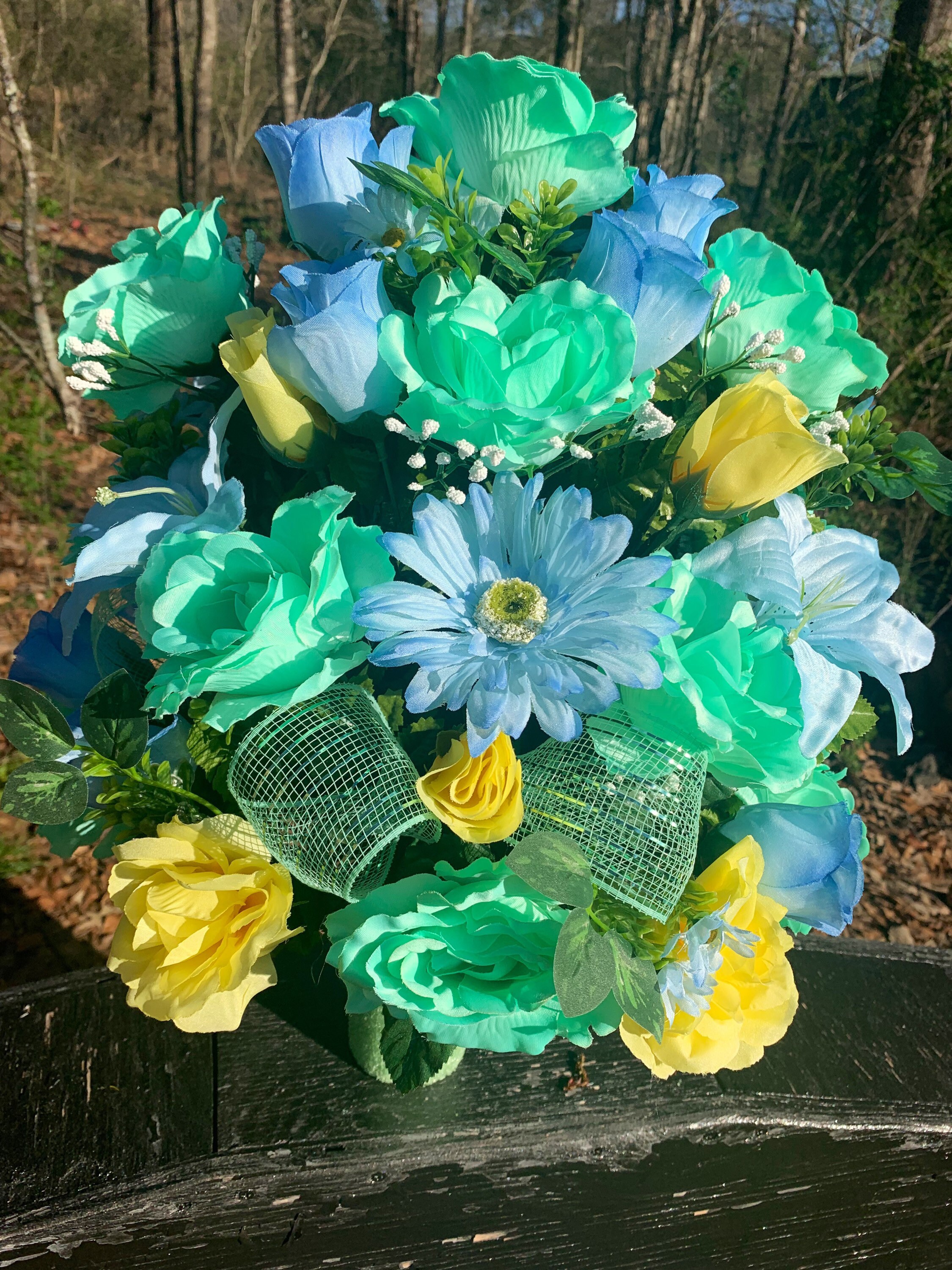 Spring Cemetery Vase Flowers for 3 Width Vase Mint Green Etsy