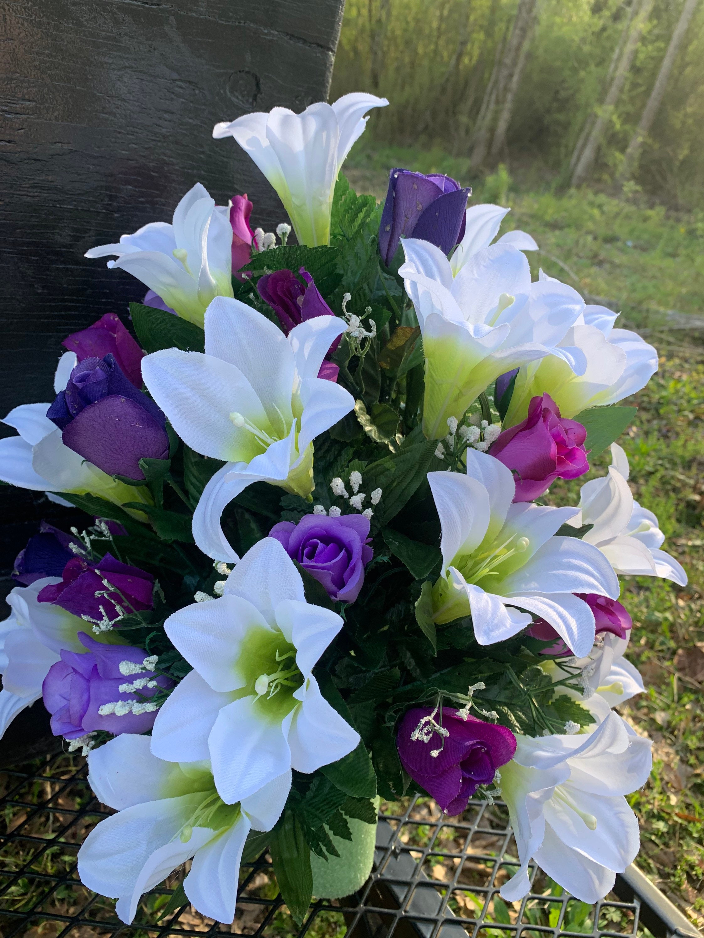 Easter Lily Cemetery Vase Flowers for 3 Width Vase Purple Etsy