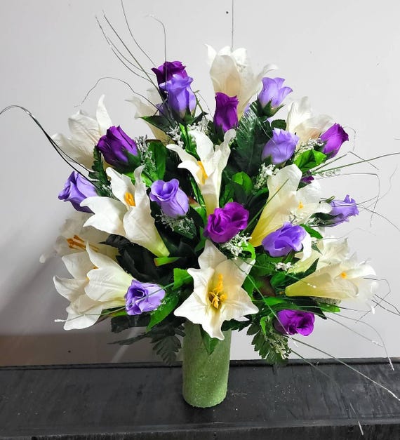 アウトレットセール格安 Purple Rose Cemetery Vase Flowers Grave