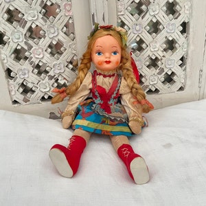 Vintage Hungarian Hand-Made Cloth Doll in Traditional Folk Costume