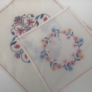 Two Vintage Swedish Hand-Embroidered Square Cotton Table Mats