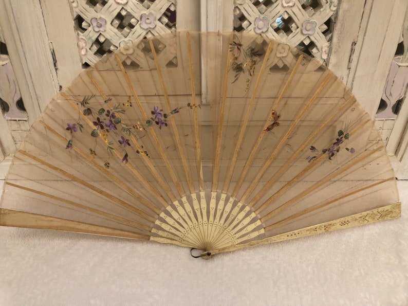 Antique Oriental Large Folding Hand Fan With Damage
