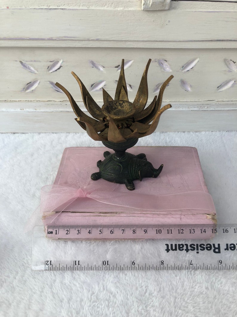 Vintage Indian Brass Lotus Flower Incense Burner