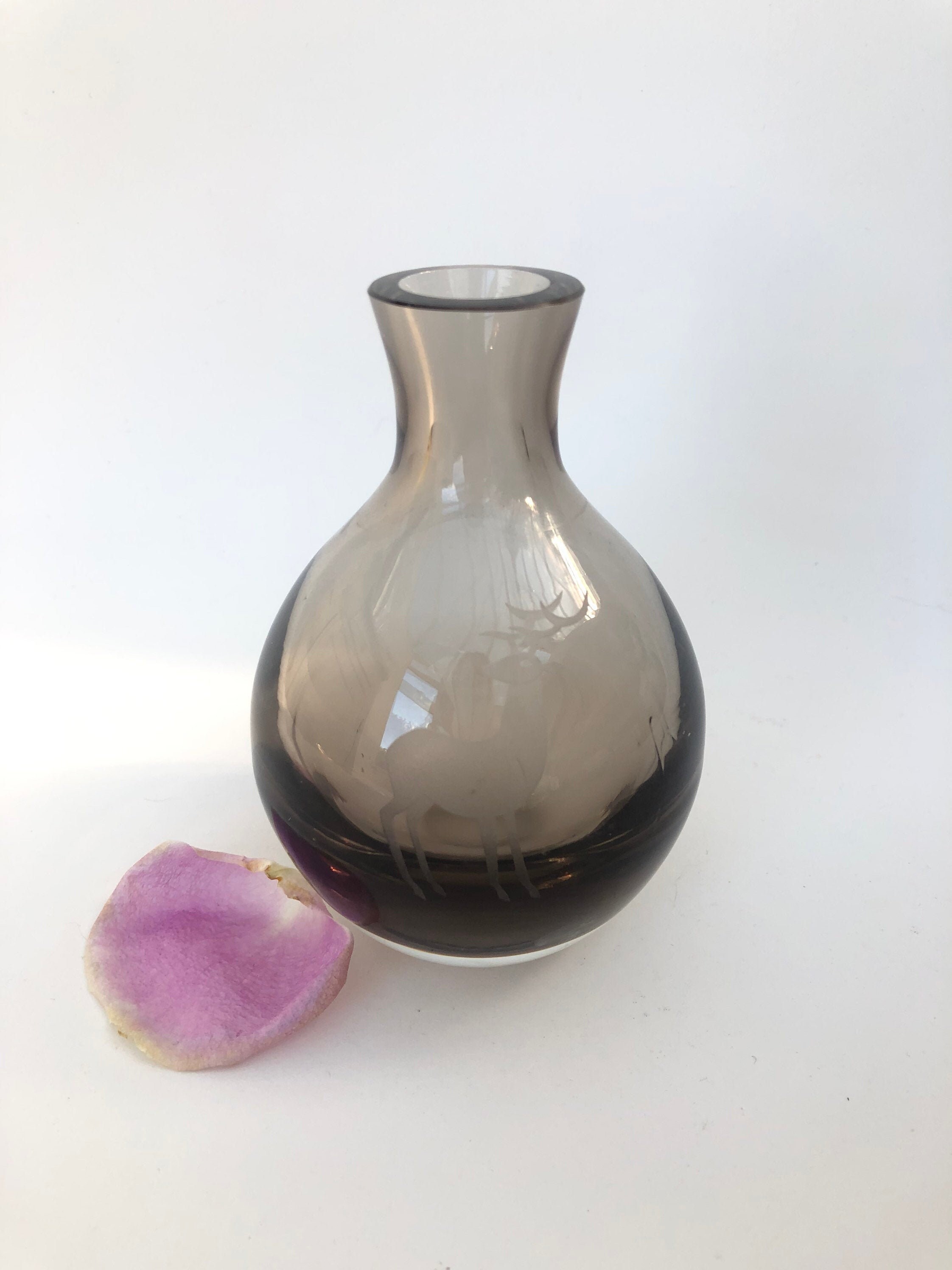 Home Décor Small Vintage Smokey Glass Posy Vase. Vases