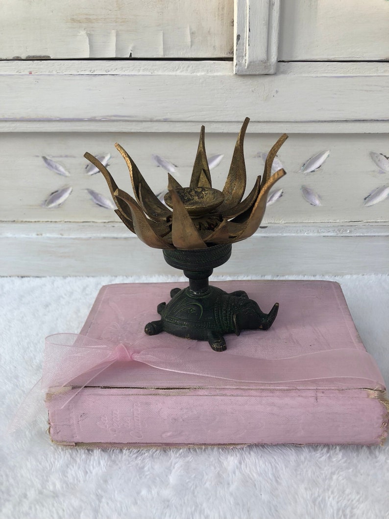 Vintage Indian Brass Lotus Flower Incense Burner