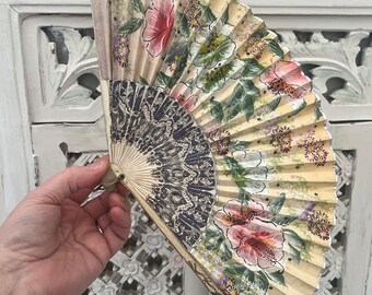 Antique Hand-Painted French Folding Hand Fan Paris