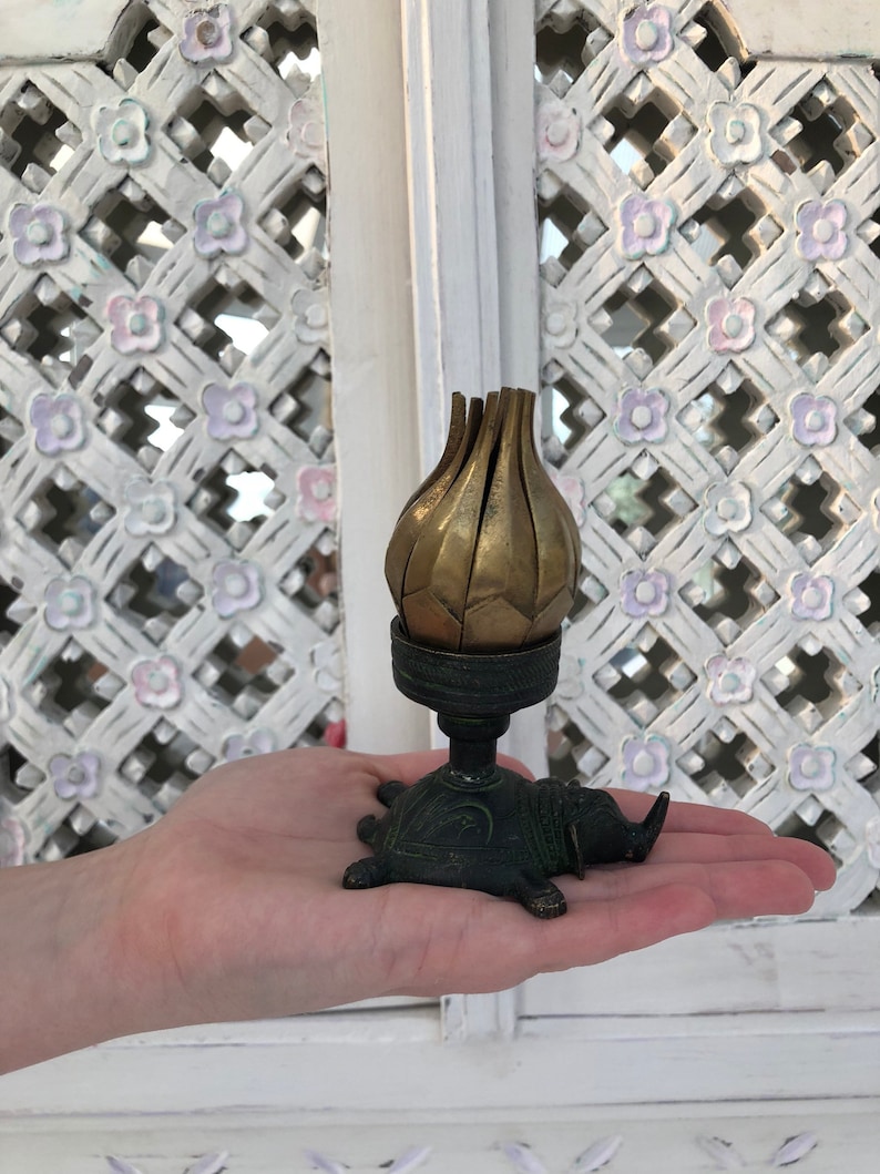 Vintage Indian Brass Lotus Flower Incense Burner