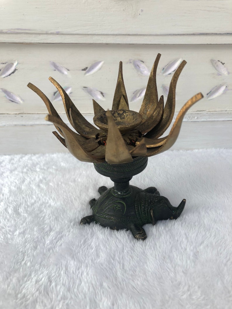 Vintage Indian Brass Lotus Flower Incense Burner