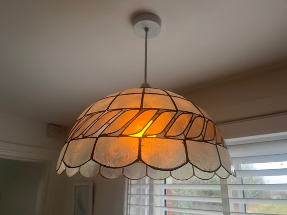 Large Vintage Capiz Shell Hanging Ceiling Lampshade