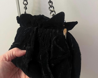 Black Velvet Vintage Evening Clutch Bag With Optional Shoulder Chain