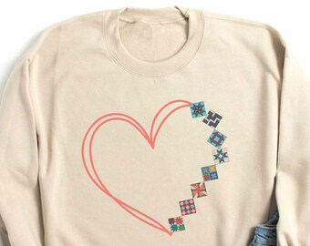 Quilt Sweatshirt, Cute Shirt for Quilters, Quilt Patterns, Quilt Shirt, Gift for Quilter, Quilt Gift Idea, Quilter Gift, Quilt Blocks Heart