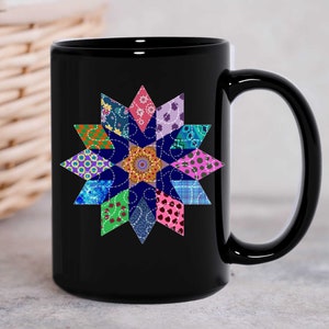 Quilt Drinkware, Gift for Quilter, Quilt Mug, Quilters Gifts, Quilt Pattern Mugs, Quilt Gift Ideas, Cute Quilt Coffee Mugs, 12 Pointed Star