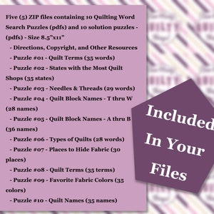 Quilt Puzzle Printables, Quilt Games, Instant Download for Quilters, Quilt Retreat Games, Quilt Meeting Games, 10 Quilt Word Search Puzzles image 2