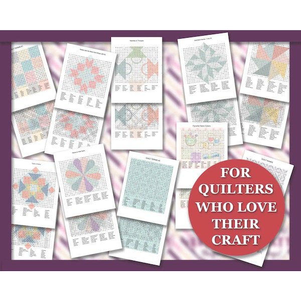 Quilt Puzzle Printables, Quilt Games, Instant Download for Quilters, Quilt Retreat Games, Quilt Meeting Games, 10 Quilt Word Search Puzzles