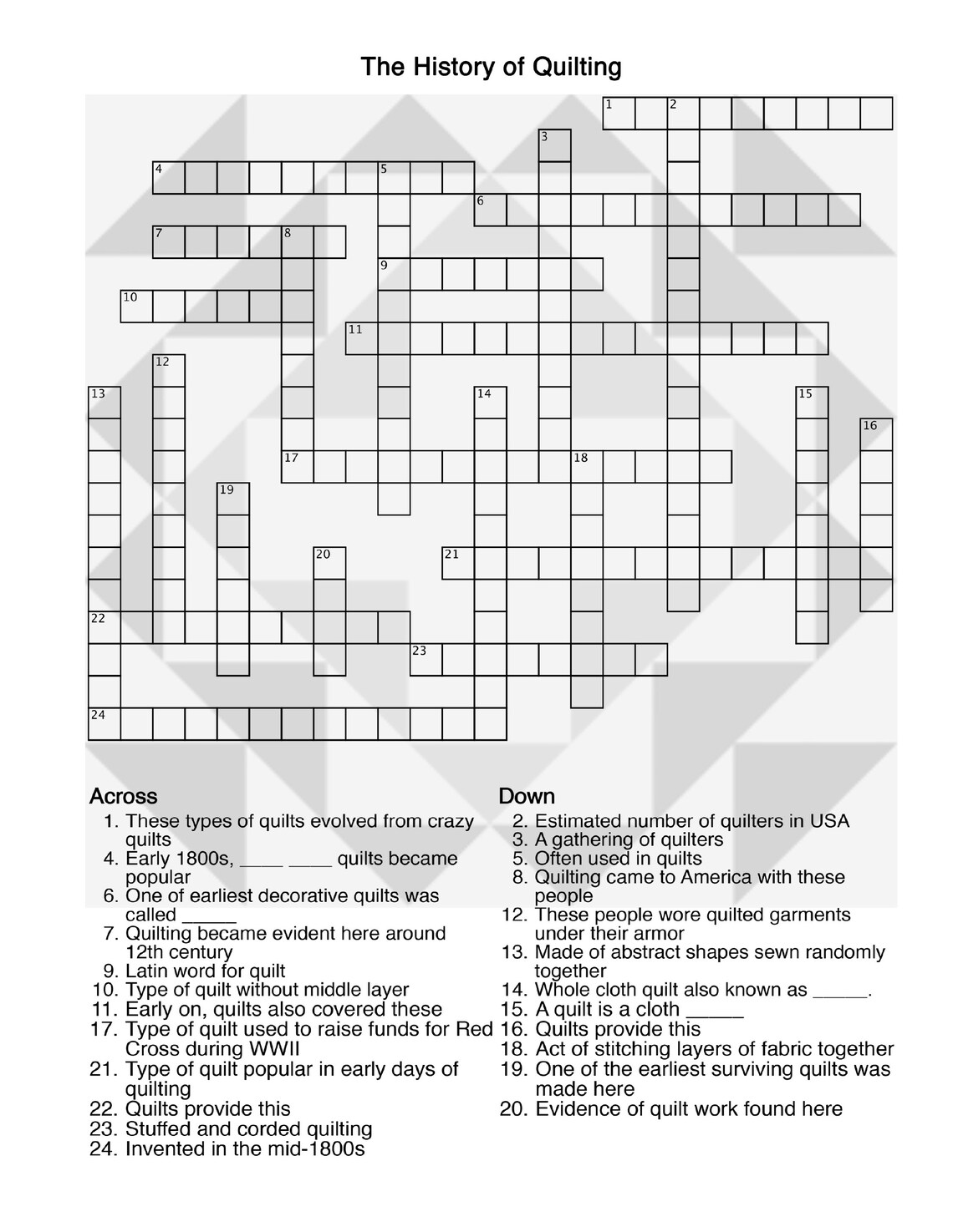 Crossword Puzzles for Quilters Instant Download Gift for Etsy