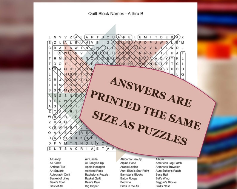 Quilt Puzzle Printables, Quilt Games, Instant Download for Quilters, Quilt Retreat Games, Quilt Meeting Games, 10 Quilt Word Search Puzzles image 4