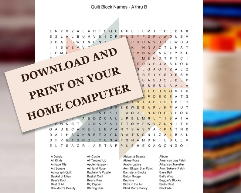 Quilt Puzzle Printables, Quilt Games, Instant Download for Quilters, Quilt Retreat Games, Quilt Meeting Games, 10 Quilt Word Search Puzzles image 3