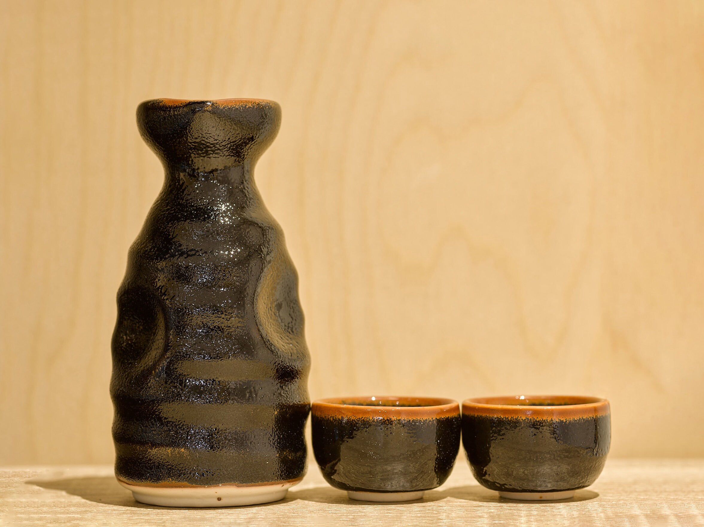 Set de Saké Glacé Inégal Noir Brillant avec 2 Tasses