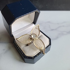 Anillo vintage de malla con diamantes de imitación florales, ajustable, talla 6, LEER