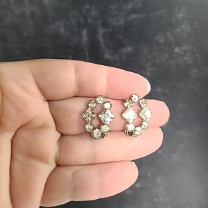 Prong Set Clear Rhinestones Clip-on Earrings Vintage