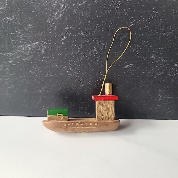 Vintage Christmas Wooden Boat Ornament