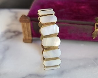 Vintage Mother of Pearl Inlay Brass Bangle Bracelet