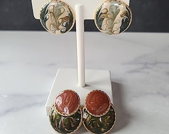 Vintage Enamel Stud Earrings Set Of Two