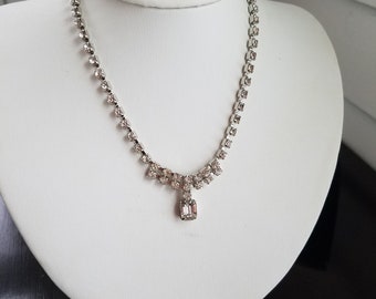 Clear Rhinestone Necklace Vintage Costume Jewelry Bridal Jewelry Circa 1950s