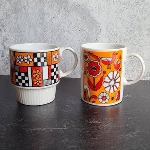 Checkered and Floral Mugs