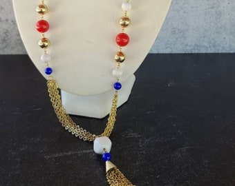 Vintage Patriotic Beaded Tassel Necklace