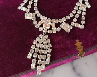 Vintage Rhinestone Tassel Necklace