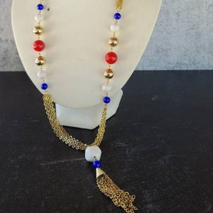 Vintage Patriotic Beaded Tassel Necklace